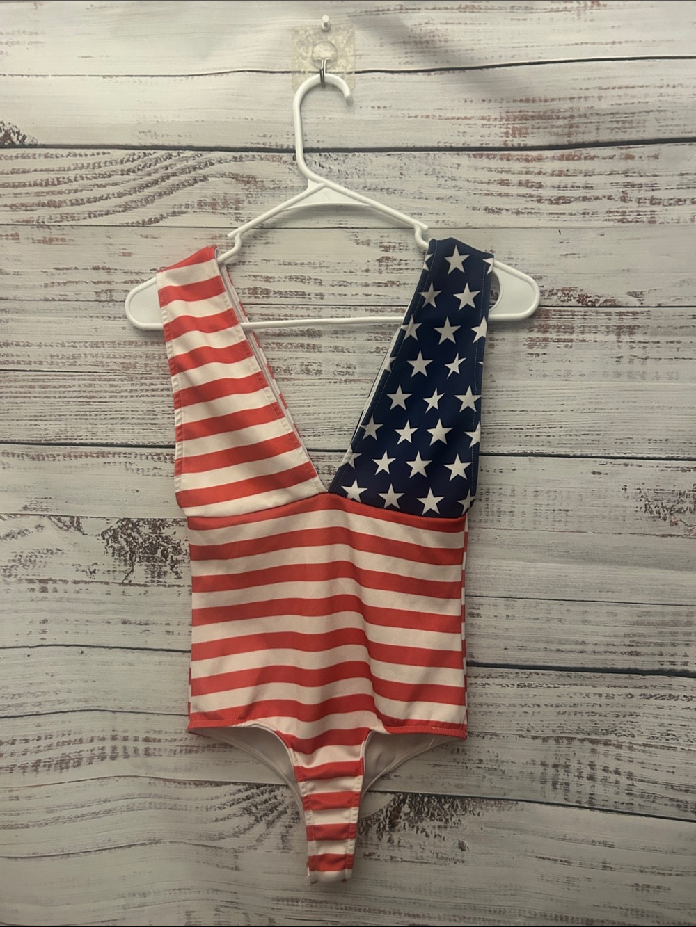 Windsor American Flag Red White Blue Striped Bodysuit size small - Picture 2 of 2